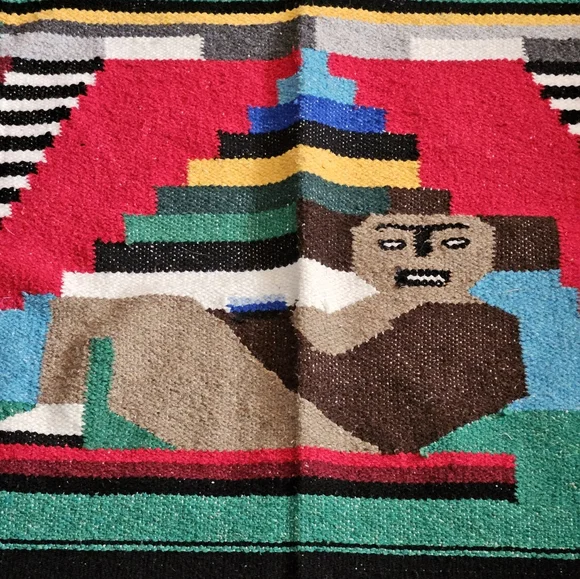 Hand Woven Mexican Colorful Striped Blanket Rug 45 x 78
